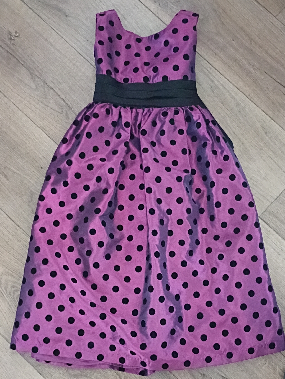 Party Dress Polka Dot Sleeveless Taffeta Purple & Black With Big Bow Lovely